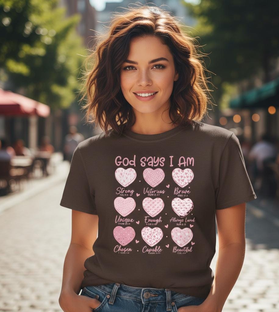 God Says I Am hearts T-Shirt | God Says I Am PNG Christian Valentine | Bible Verse Hearts | Faith Love Scripture Design Tshirt