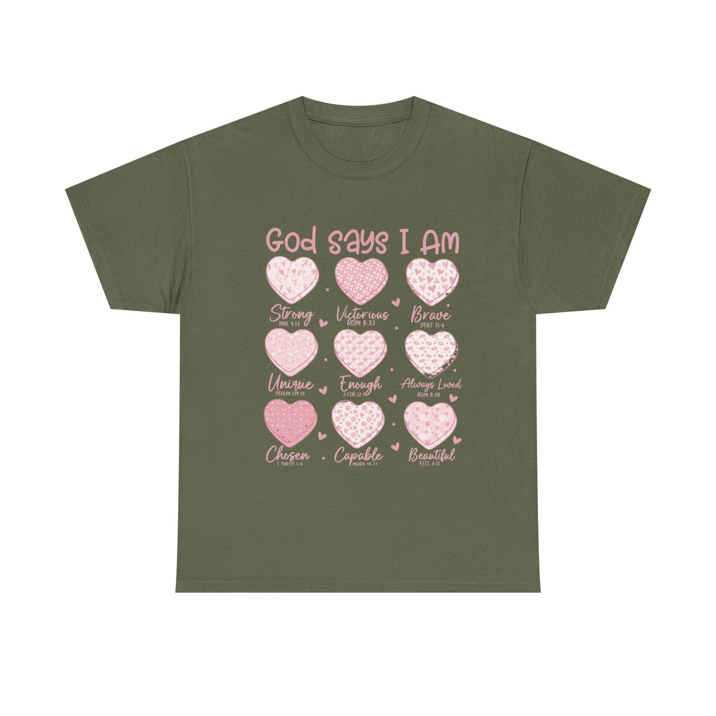 God Says I Am hearts T-Shirt | God Says I Am PNG Christian Valentine | Bible Verse Hearts | Faith Love Scripture Design Tshirt
