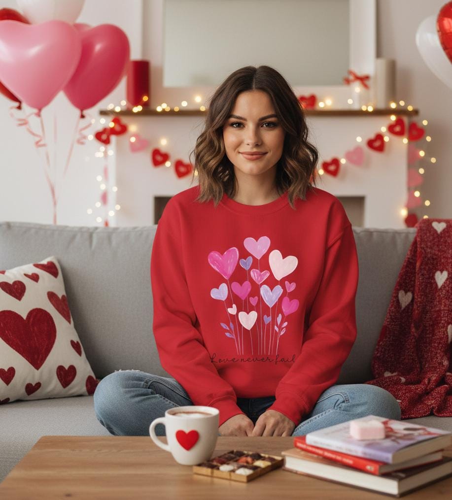 Valentines Sweatshirt - Christian Valentines Day |  Love Never Fails Sweatshirt | Vday Sweatshirt | Xoxo Sweatshirt