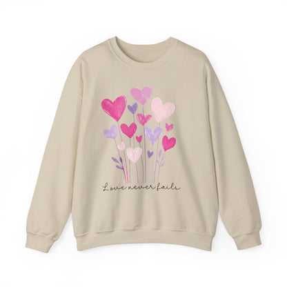 Valentines Sweatshirt - Christian Valentines Day |  Love Never Fails Sweatshirt | Vday Sweatshirt | Xoxo Sweatshirt