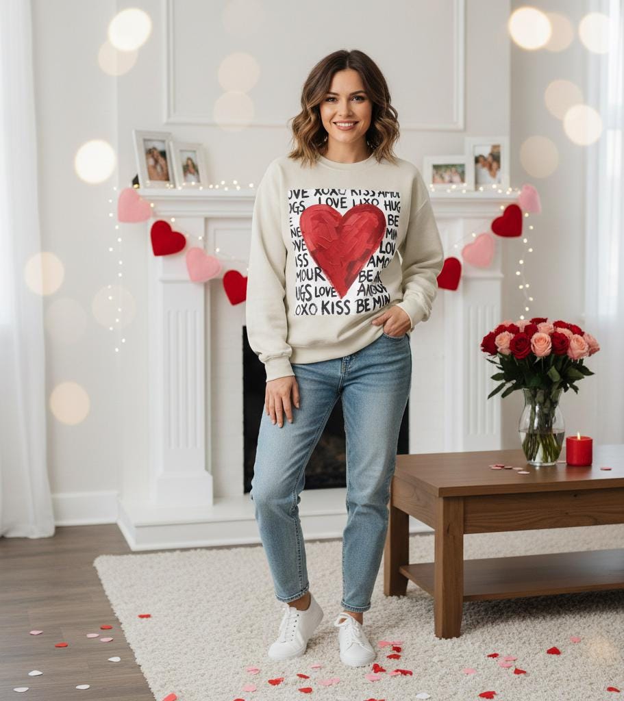 Retro Love Heart Sweatshirt | Love Sweatshirt |  Retro Valentines Day Sweatshirt |  Preppy Valentines Day Sweatshirt  |  Xoxo Sweatshirt