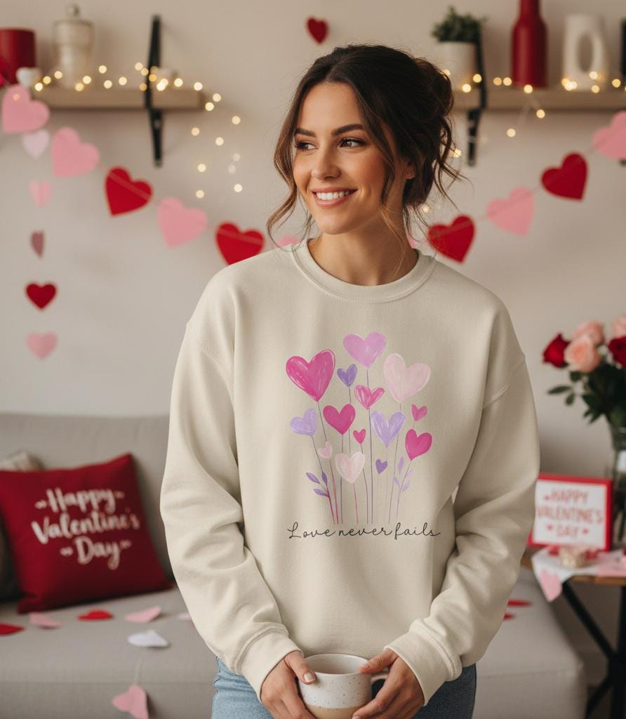 Valentines Sweatshirt - Christian Valentines Day |  Love Never Fails Sweatshirt | Vday Sweatshirt | Xoxo Sweatshirt