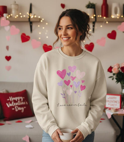 Valentines Sweatshirt - Christian Valentines Day |  Love Never Fails Sweatshirt | Vday Sweatshirt | Xoxo Sweatshirt