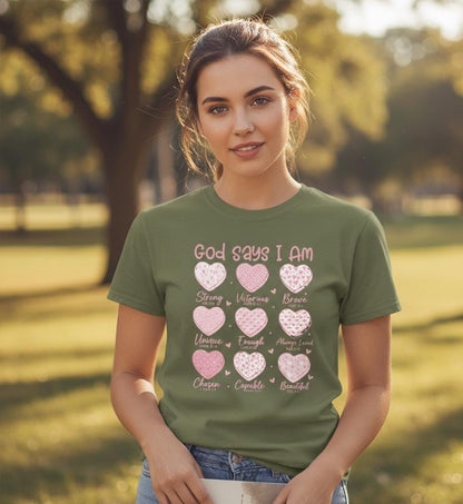 God Says I Am hearts T-Shirt | God Says I Am PNG Christian Valentine | Bible Verse Hearts | Faith Love Scripture Design Tshirt