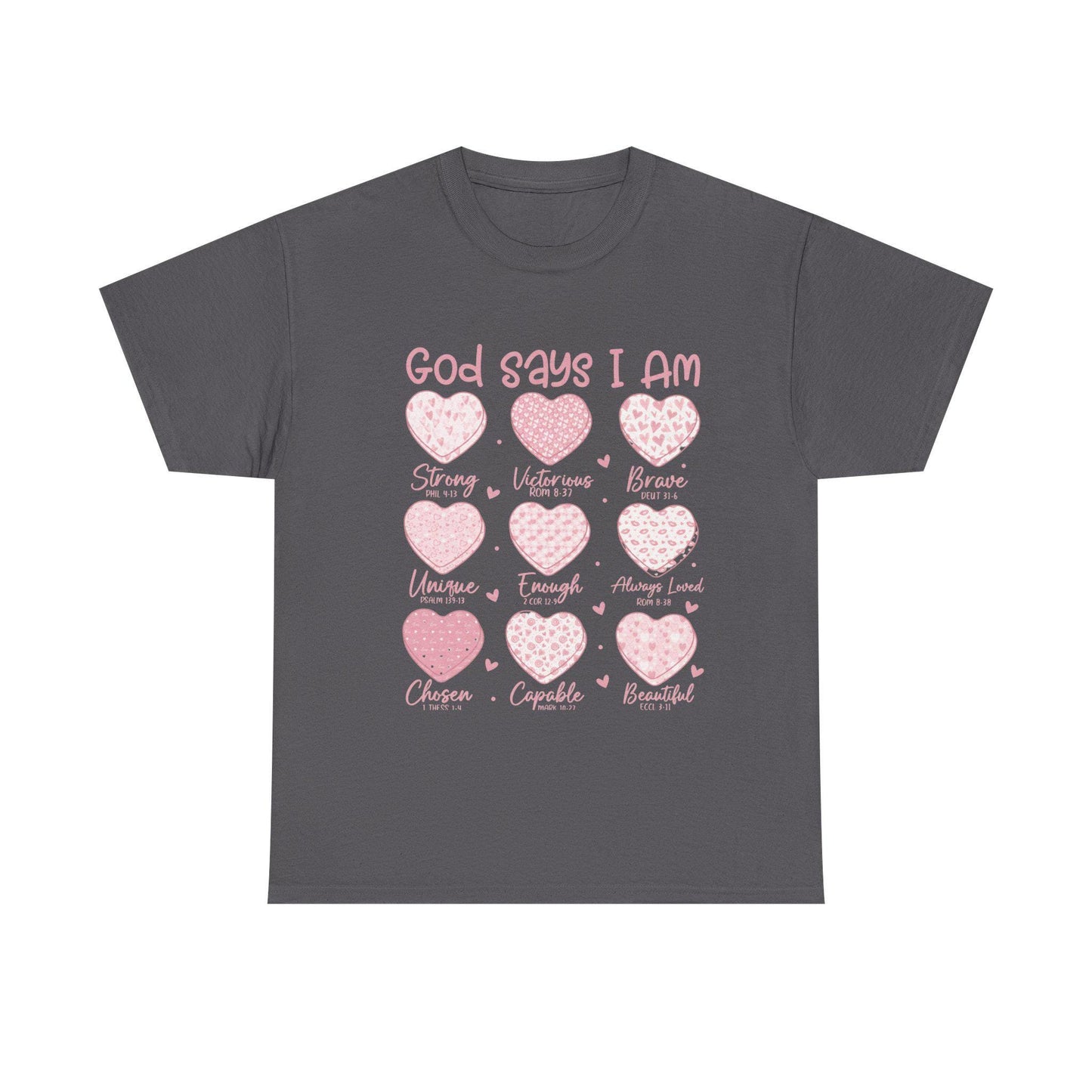 God Says I Am hearts T-Shirt | God Says I Am PNG Christian Valentine | Bible Verse Hearts | Faith Love Scripture Design Tshirt