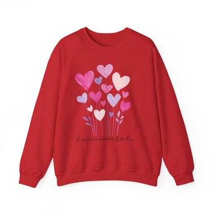 Valentines Sweatshirt - Christian Valentines Day |  Love Never Fails Sweatshirt | Vday Sweatshirt | Xoxo Sweatshirt