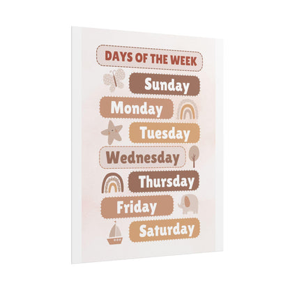 Days of the Week Kids Chart Rolled Posters | Nursery Wall Art, Beige Rainbow