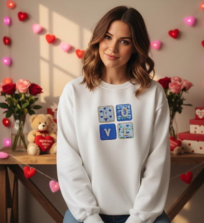 Love Png, Faux Yarn Sweatshirt |  Valentine Day sweatshirt |  Coquette Sweatshirt | Embroidery Sweatshirt |  Valentine Sweatshirt