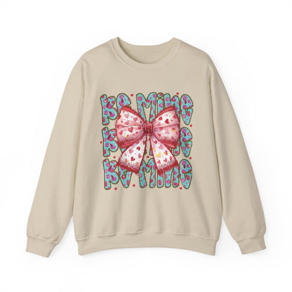 Heart Bow Pattern sweatshirt | Be Mine Bow sweatshirt |  Cute Dtf Transfer Sweatshirt | Trendy Transfer Sweatshirt