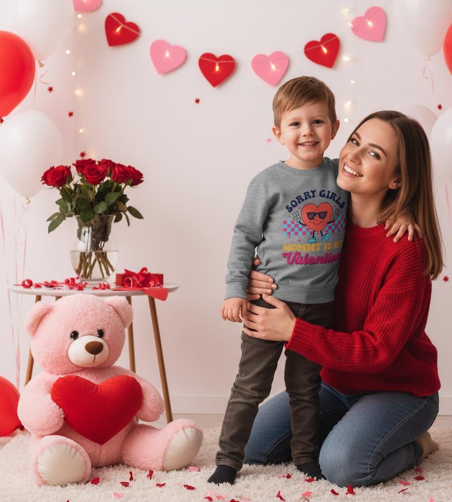 Mommy Is My Valentine Toddler Sweatshirt | Valentine heart character Toddler Sweatshirt | Valentines Toddler Sweatshirt | Boys Vday Sweater