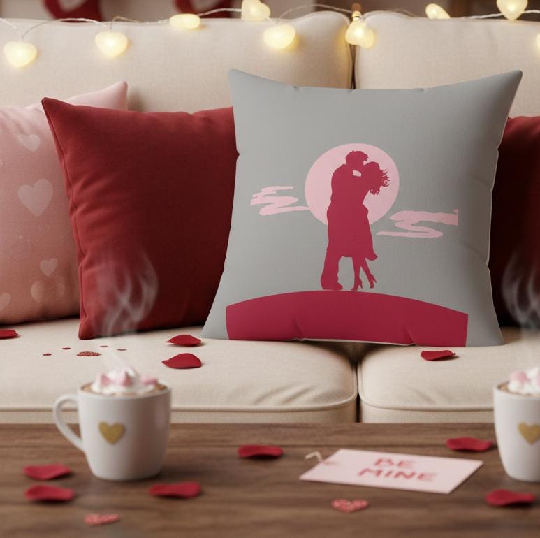 Romantic Couple Silhouette Pillow | Square Throw Pillow, Anniversary Decor | Valentine Gift | Valentine Decor | Valentine Romantic Pillow