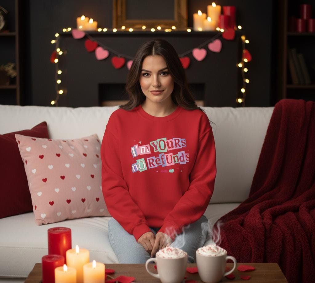 I'm Yours No Refunds Valentine Sweatshirt |  Funny Valentine Quote Sweatshirt | Pink Red Love Sweatshirt | Sarcastic Couple Sweatshirt