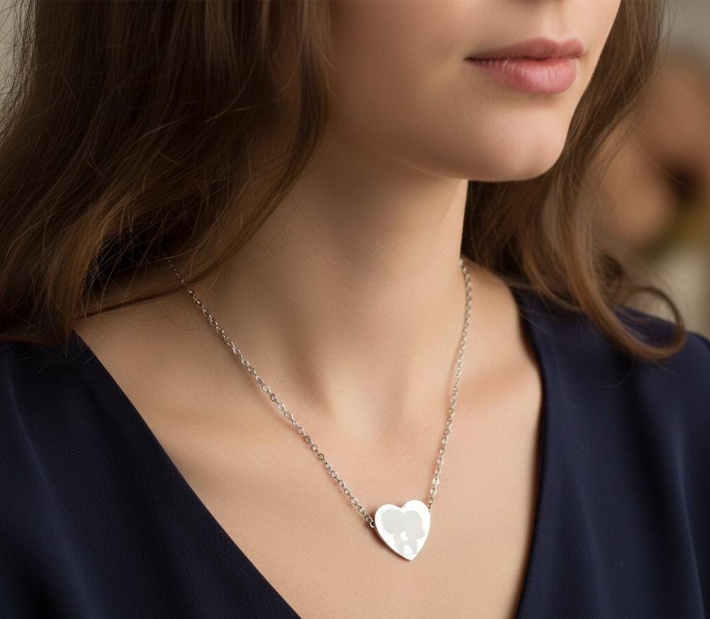 Engraved World Map Heart Necklace | Personalized Heart Pendant | Valentine Gift for Her | 14 feb Valentine Necklace