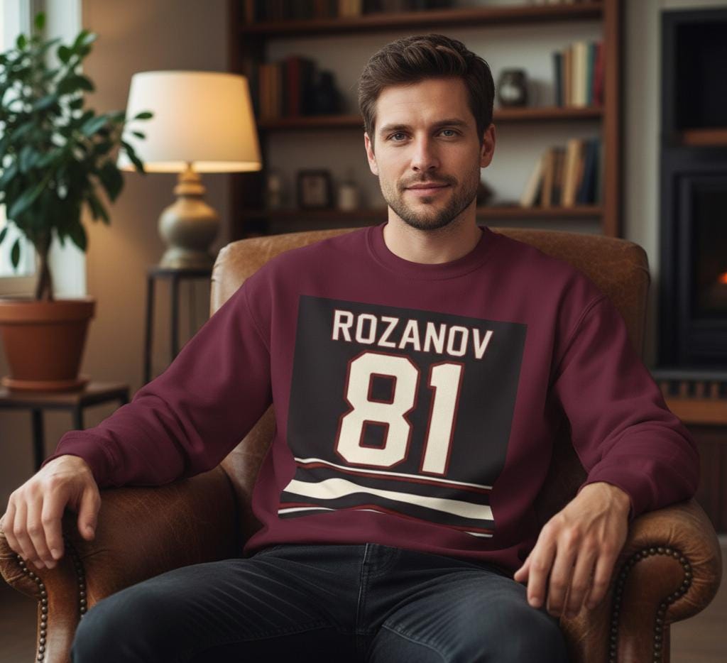 Rozanov 81 Hockey Jersey Sweatshirt | Retro Sports Number Crewneck | Heated Rivalry & Rozano Inspired Sweatshirt | Team Rozano Crewneck