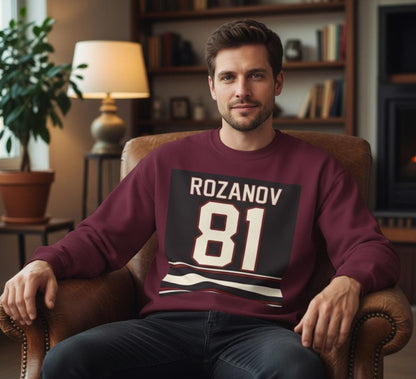 Rozanov 81 Hockey Jersey Sweatshirt | Retro Sports Number Crewneck | Heated Rivalry & Rozano Inspired Sweatshirt | Team Rozano Crewneck