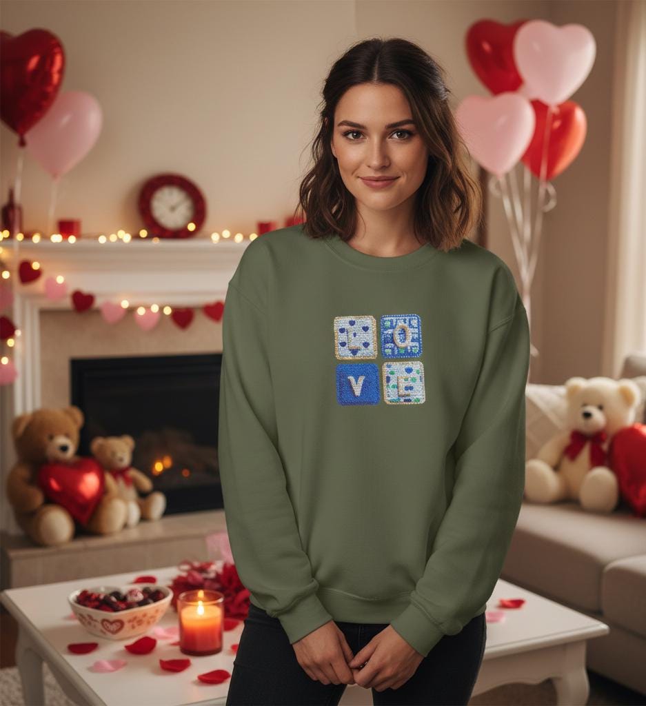 Love Png, Faux Yarn Sweatshirt |  Valentine Day sweatshirt |  Coquette Sweatshirt | Embroidery Sweatshirt |  Valentine Sweatshirt
