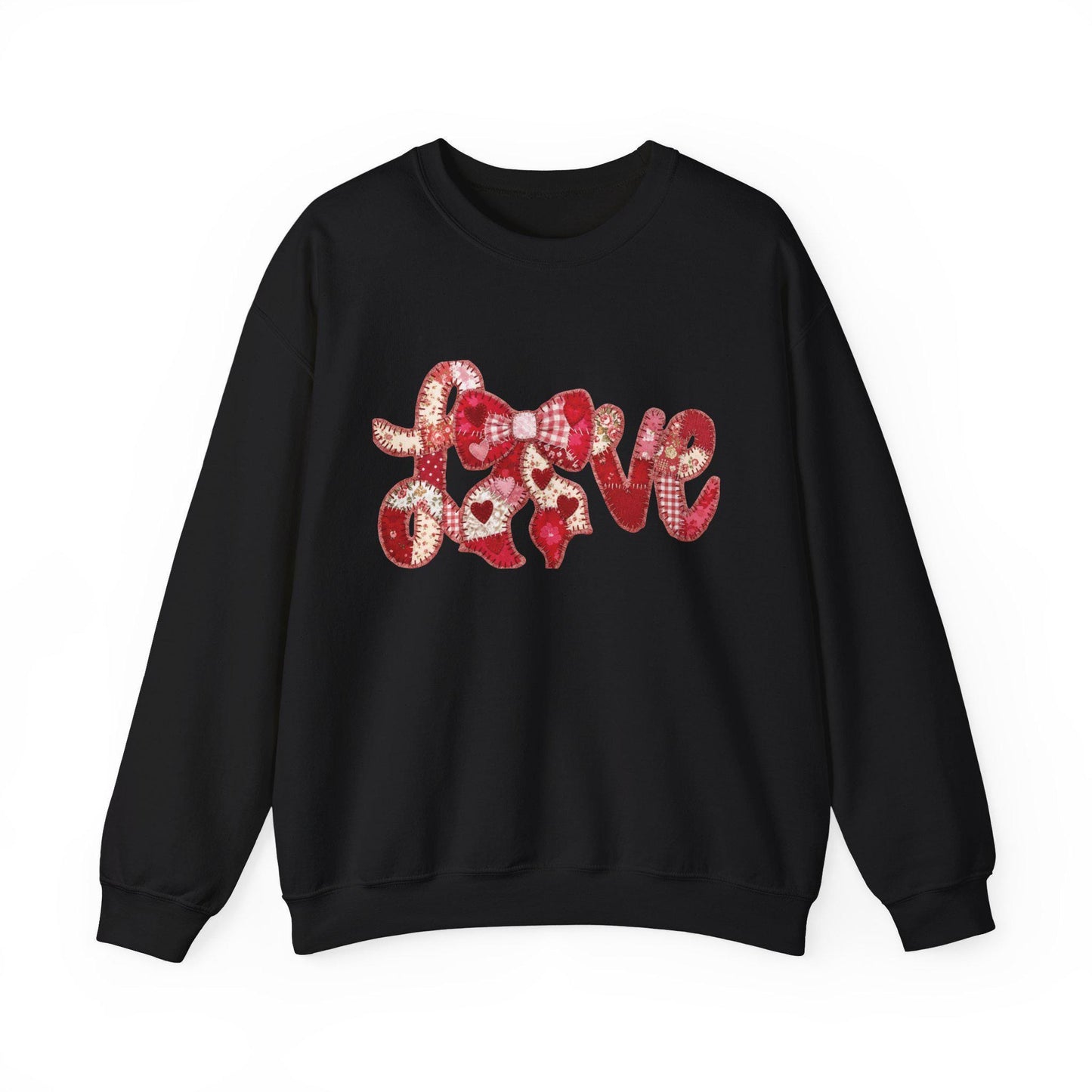 Love Patchwork Sweatshirt | Valentine Bow Gingham Heart Sweatshirt | Stitched Quilt Letters Sublimation Sweatshirt | Retro Love SweatShirt