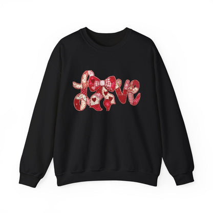 Love Patchwork Sweatshirt | Valentine Bow Gingham Heart Sweatshirt | Stitched Quilt Letters Sublimation Sweatshirt | Retro Love SweatShirt