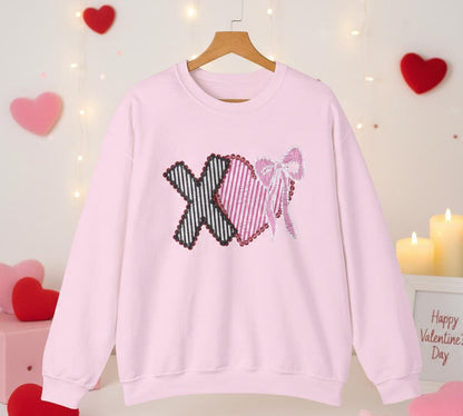 Valentines Sweatshirt | Xoxo Coquette Sweatshirt | V Day Seersucker Sweatshirt | Girly Sweatshirt |  Faux Glitter Sweatshirt