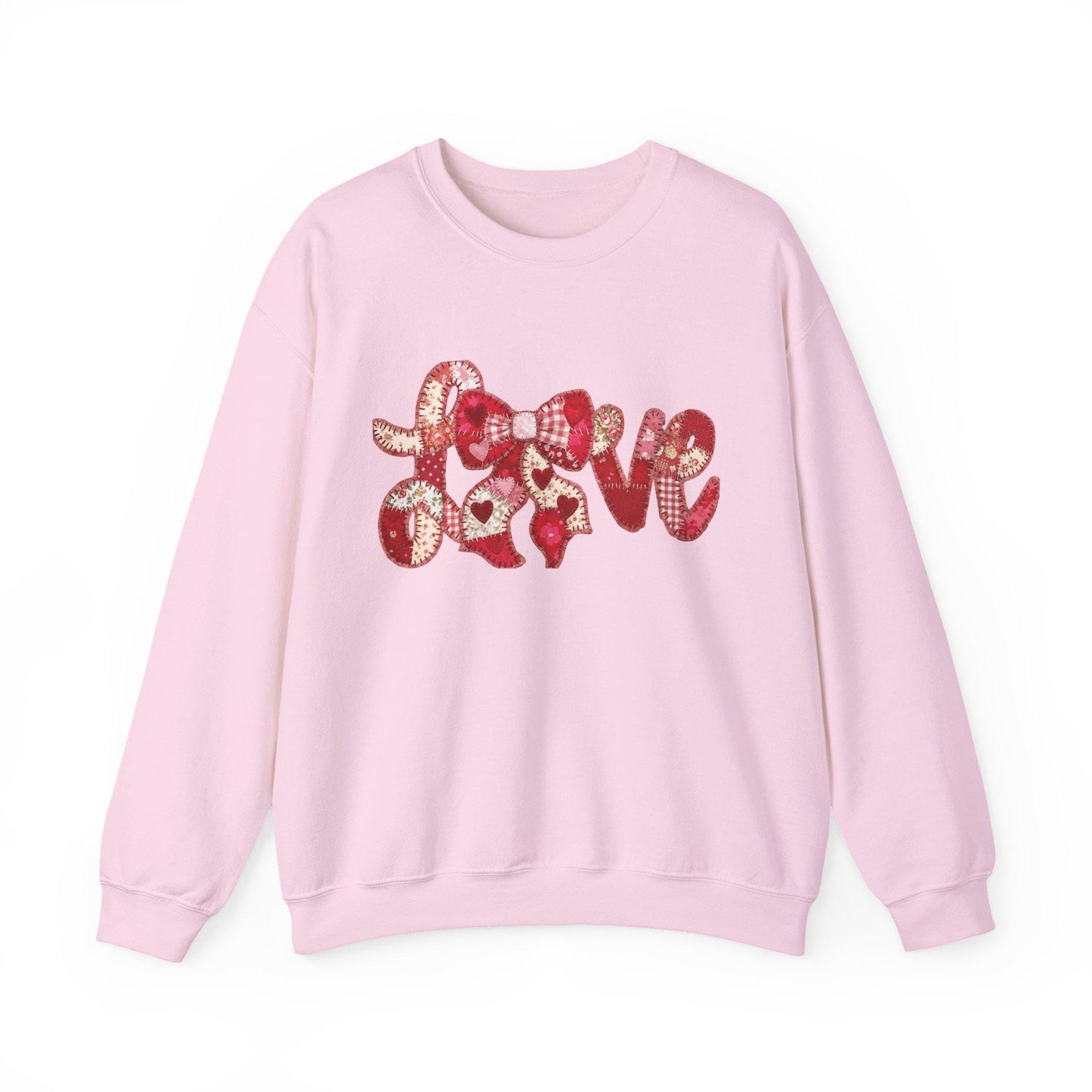 Love Patchwork Sweatshirt | Valentine Bow Gingham Heart Sweatshirt | Stitched Quilt Letters Sublimation Sweatshirt | Retro Love SweatShirt