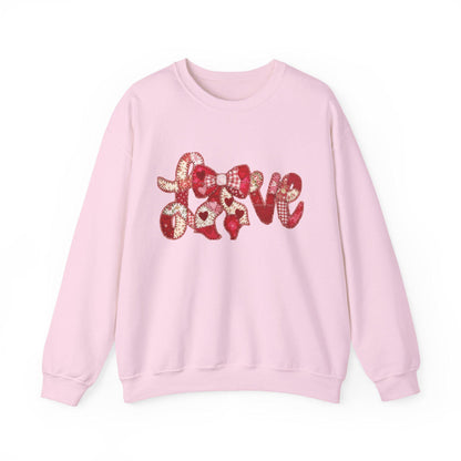 Love Patchwork Sweatshirt | Valentine Bow Gingham Heart Sweatshirt | Stitched Quilt Letters Sublimation Sweatshirt | Retro Love SweatShirt