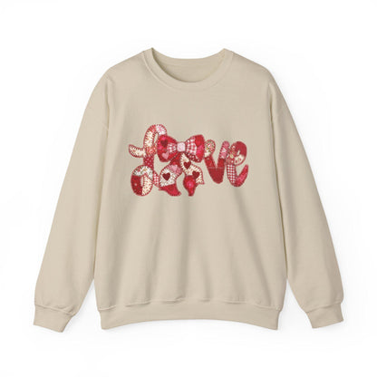 Love Patchwork Sweatshirt | Valentine Bow Gingham Heart Sweatshirt | Stitched Quilt Letters Sublimation Sweatshirt | Retro Love SweatShirt