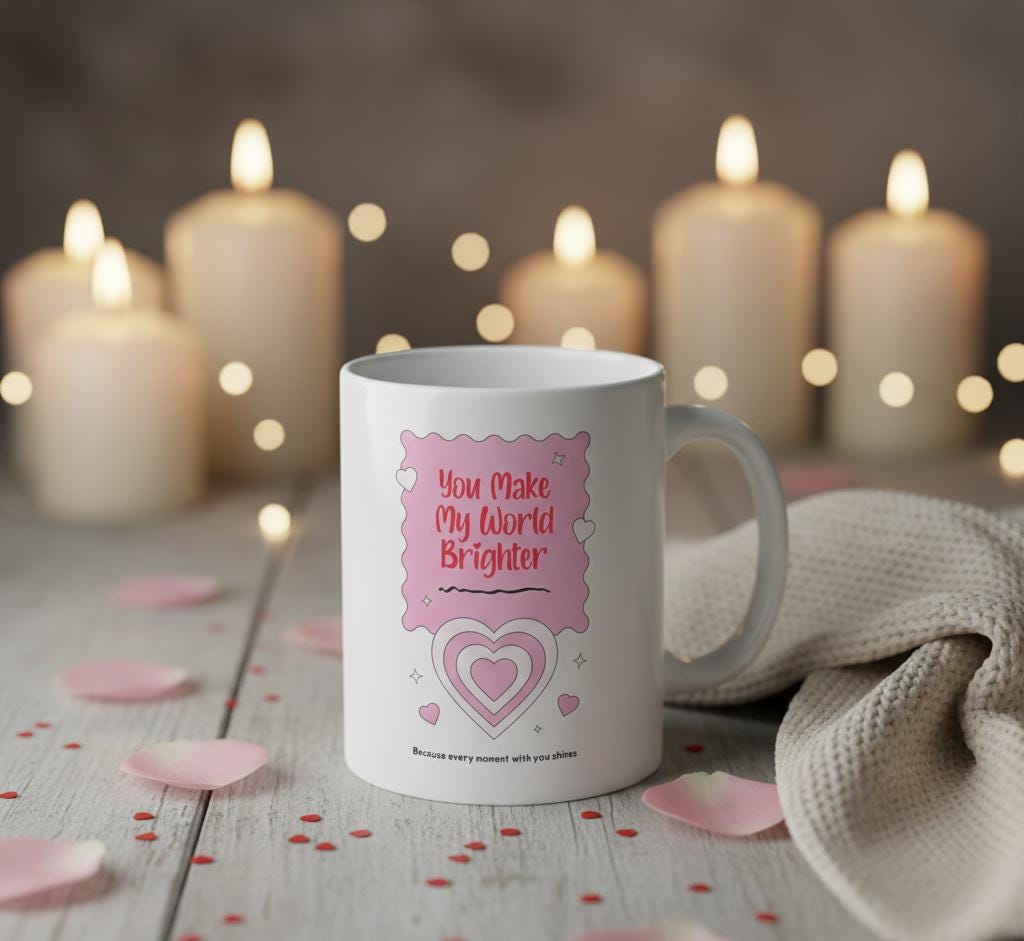 You Make My World Brighter Mug | Pink Heart Ceramic Coffee Cup