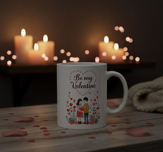 Be My Valentine couple illustration Mug | Valentine's Day ceramic mug