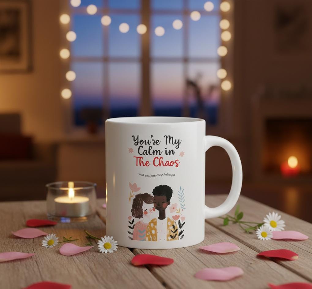 You're My Calm in The Chaos mug | illustrated couple floral design