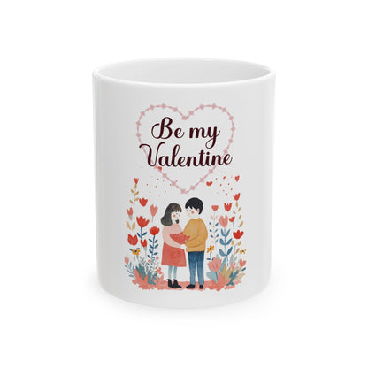 Be My Valentine couple illustration Mug | Valentine's Day ceramic mug