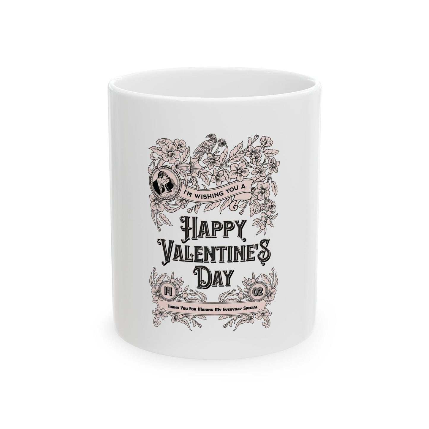 Vintage Floral "Happy Valentine's Day" Mug | Valentine Ceramic Mug