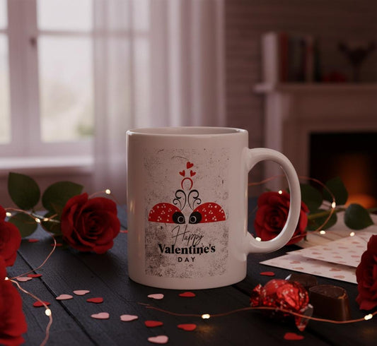 Valentine Ladybug Illustration Mug | Ceramic Coffee Cup