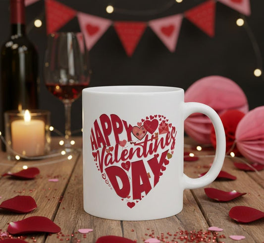 Happy Valentines Day heart design Mug | Ceramic Valentine coffee cup