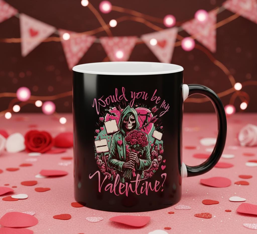 Gothic Grim Reaper Valentine Mug | Dark Humor Ceramic Cup