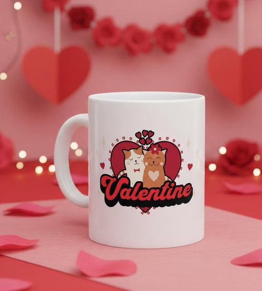 Cat Couple Valentine Ceramic Mug, Romantic Gift