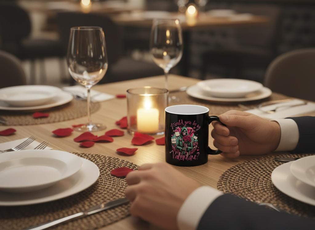 Gothic Grim Reaper Valentine Mug | Dark Humor Ceramic Cup