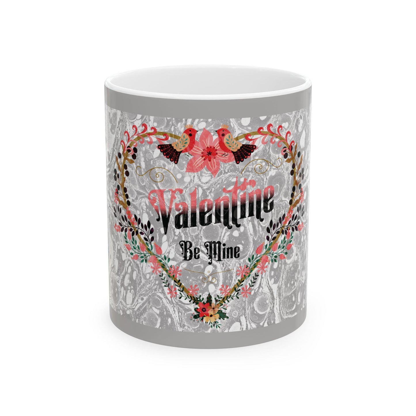 Valentine Be Mine Floral Heart Mug | Romantic Typography Coffee Cup