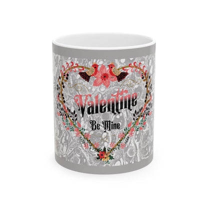 Valentine Be Mine Floral Heart Mug | Romantic Typography Coffee Cup