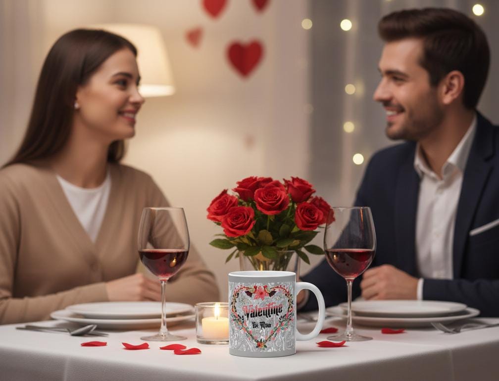 Valentine Be Mine Floral Heart Mug | Romantic Typography Coffee Cup