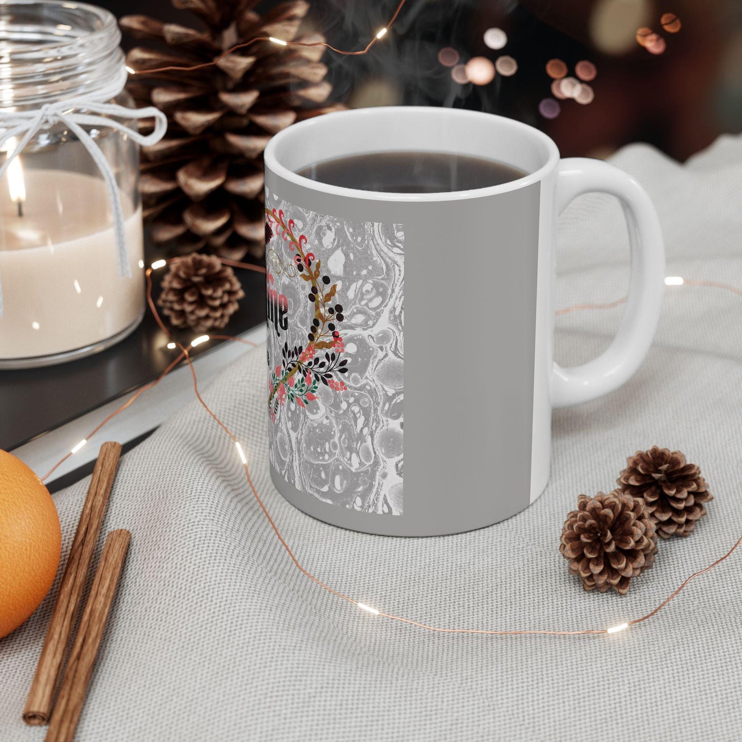Valentine Be Mine Floral Heart Mug | Romantic Typography Coffee Cup