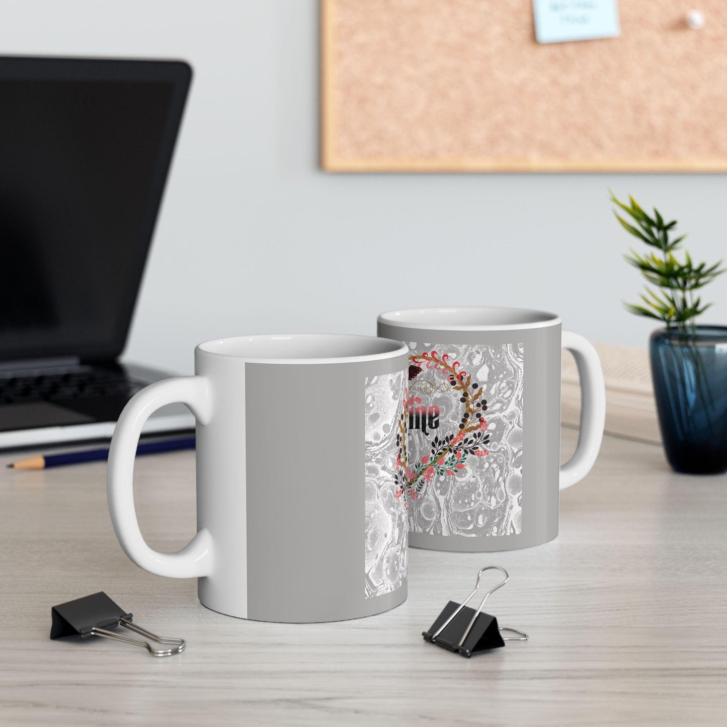 Valentine Be Mine Floral Heart Mug | Romantic Typography Coffee Cup