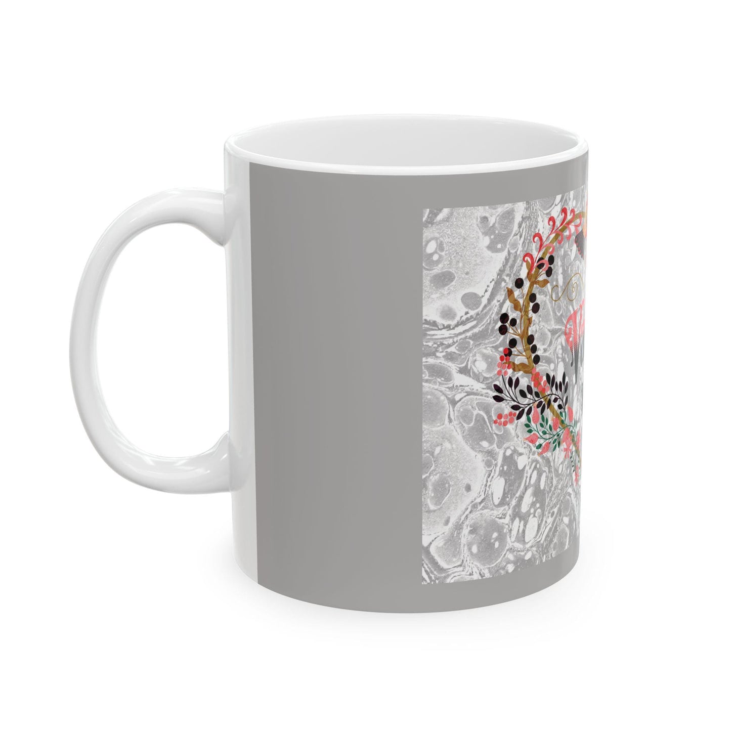 Valentine Be Mine Floral Heart Mug | Romantic Typography Coffee Cup