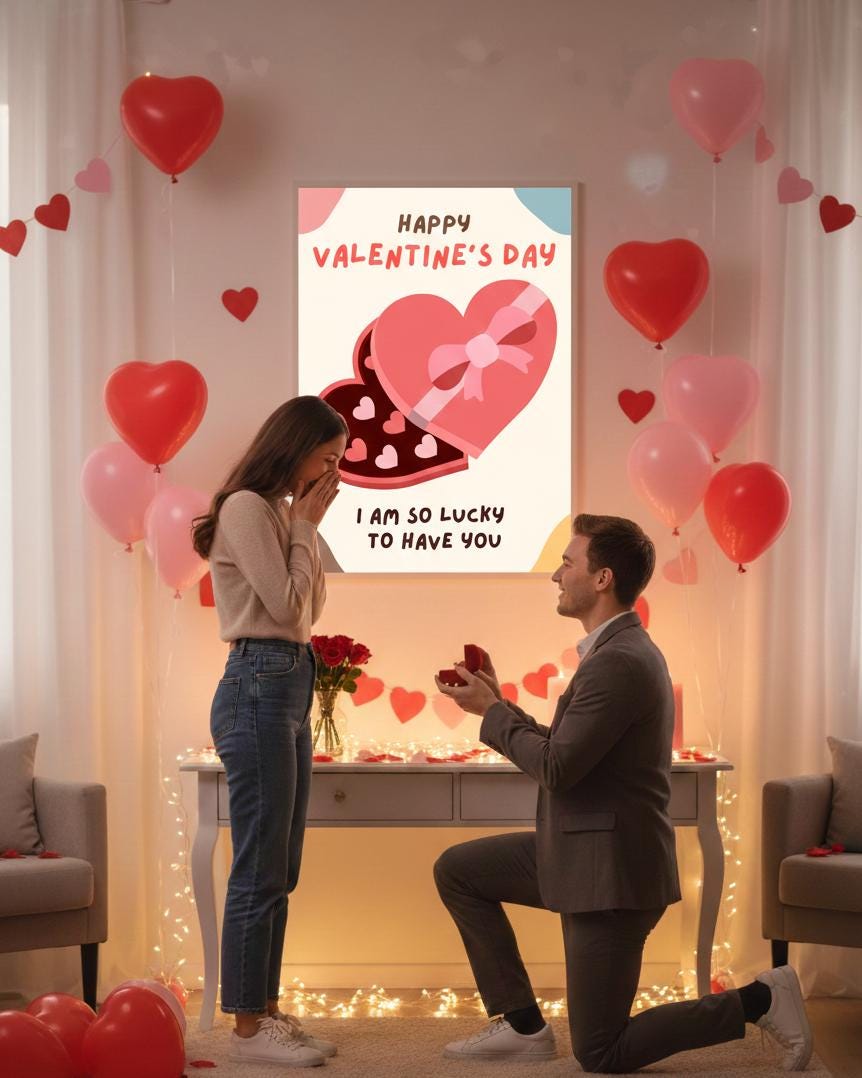 Valentine's Day Poster, Heart Chocolate Box, Romantic Gift (Digital Print A4 Size )