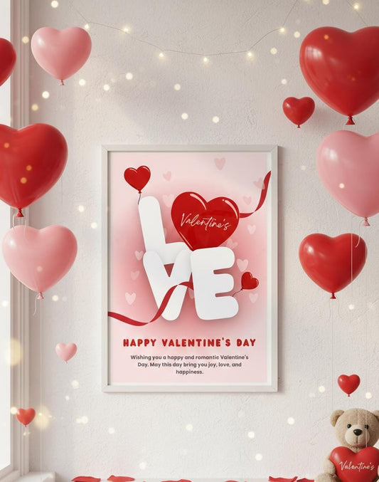 Valentine's Day LOVE Print | Playful Hearts Typography (Digital Download A4 Size)