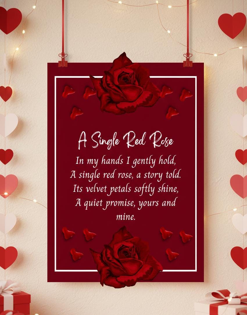 Rose Day Poetry Art Print, Valentine's Gift for Partner (Digital Download A4 PDF & PNG)