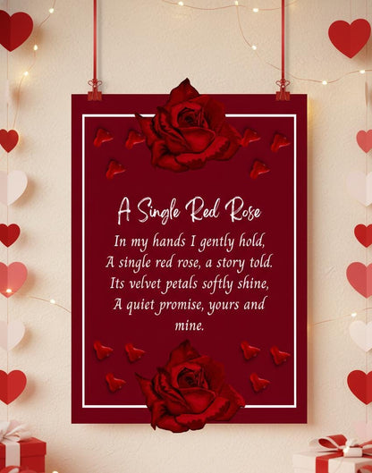 Rose Day Poetry Art Print, Valentine's Gift for Partner (Digital Download A4 PDF & PNG)
