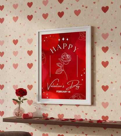 Minimalist Rose Line Art Valentine's Day Poster, Red (Digital Download A4 PDF & PNG