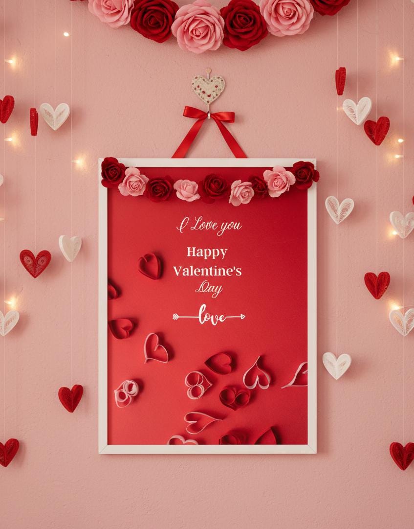 Happy Valentine Day love poster Rolled Posters | Red heart paper art print