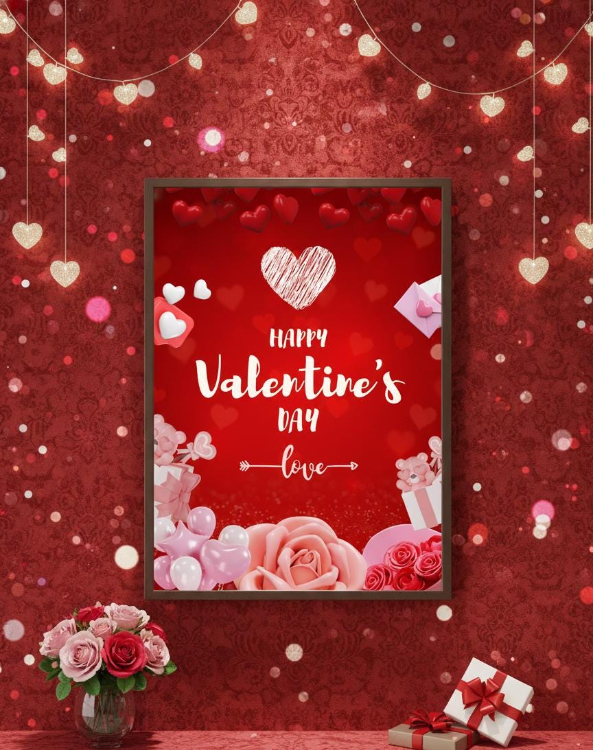 Happy Valentines Day Love poster | Rolled Poster, Valentine decor, Heart roses
