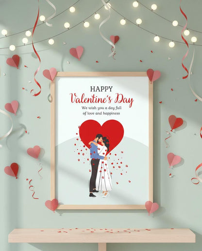 Happy Valentines Day couple poster Rolled Poster | Romantic heart illustration